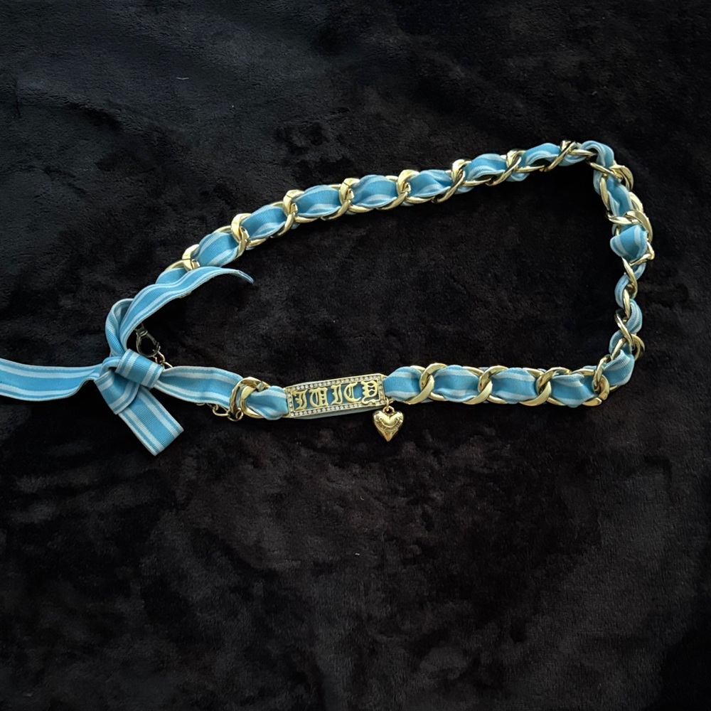 Vintage Juicy couture Gold Chain Belt with White and Light Blue Ribbon Accent